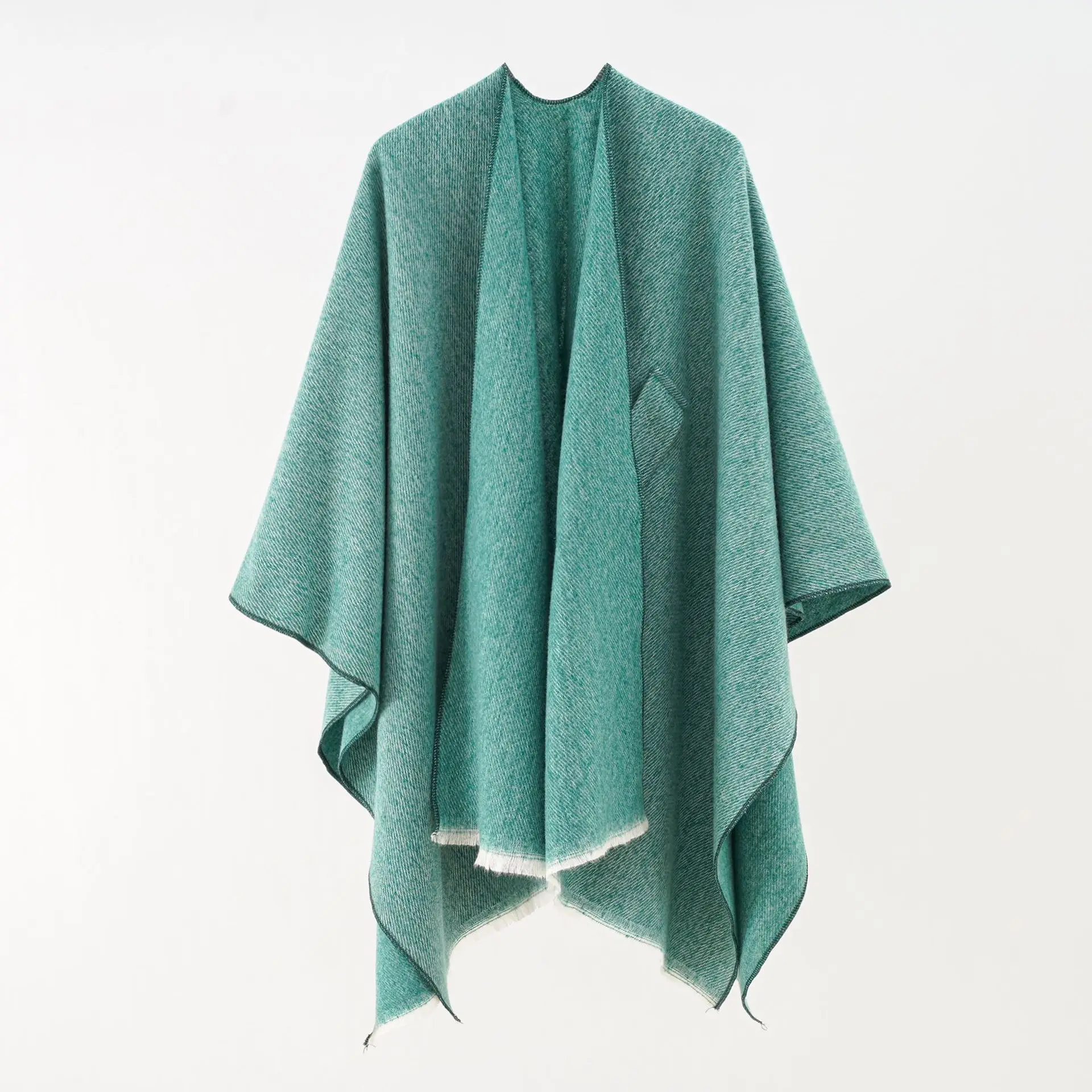 Wholesale Solid Color Cashmere Feeling Large Split Cape European And American Thermal Cloak Plain Cape