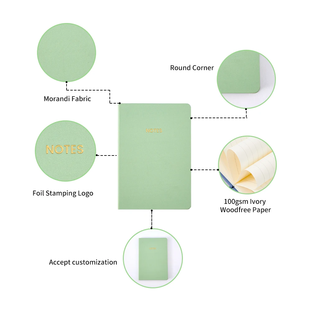 A5 Simple Linen Fabric Style  Cover Design Hardcover Planner Notebook with Foil Stamp