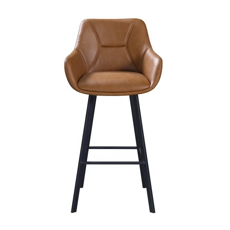 Wholesale Modern High Club Furniture Designer Bar Stool Vintage Steel Frame Chair  Leather Commercial Bar Stool JDC-1079
