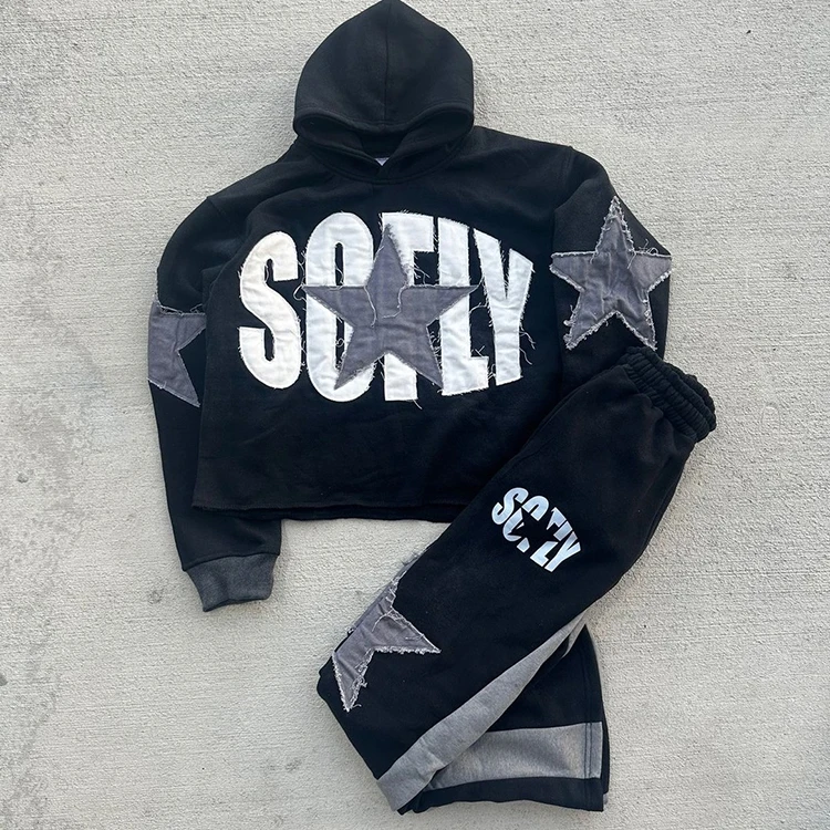 Custom Embroidered Patches Logo High Quality Pullover Sweatshirts Drop Shoulder Fleece French Terry Oversized Hoodies