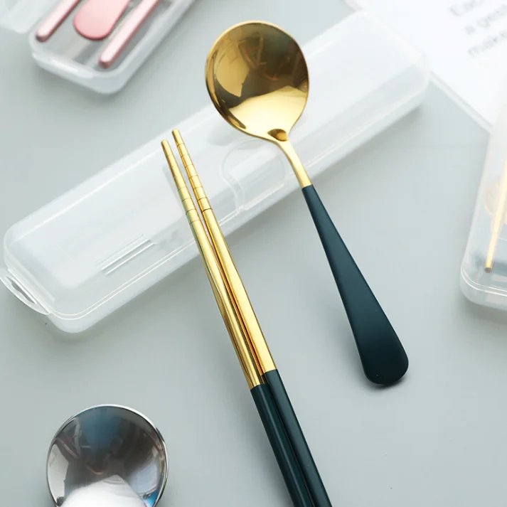 Outdoor 304 Stainless Steel Spoon Chopsticks Set Cutlery Portable