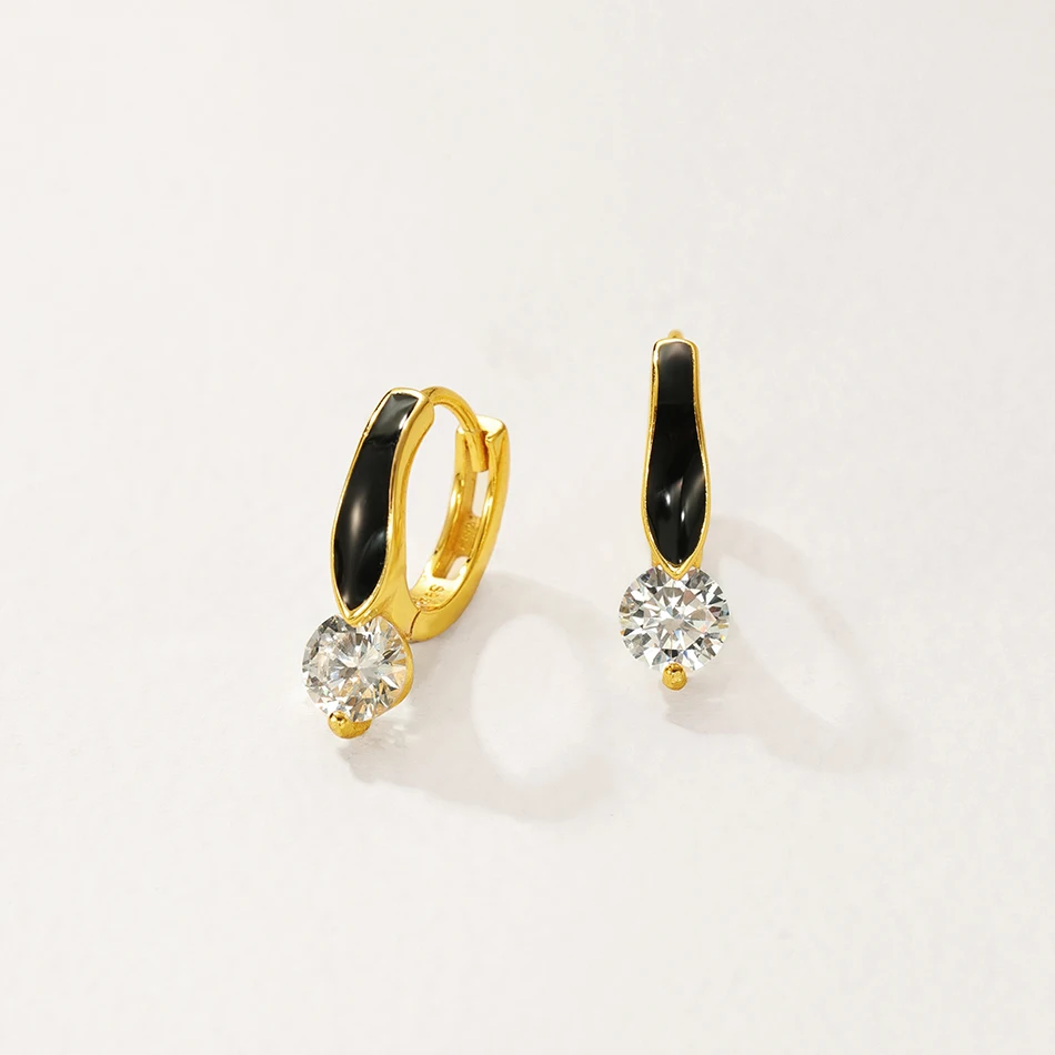 nagosa wholesale women 18k gold vemeil jewelry 925 sterling black enamel zirconia hoop earrings