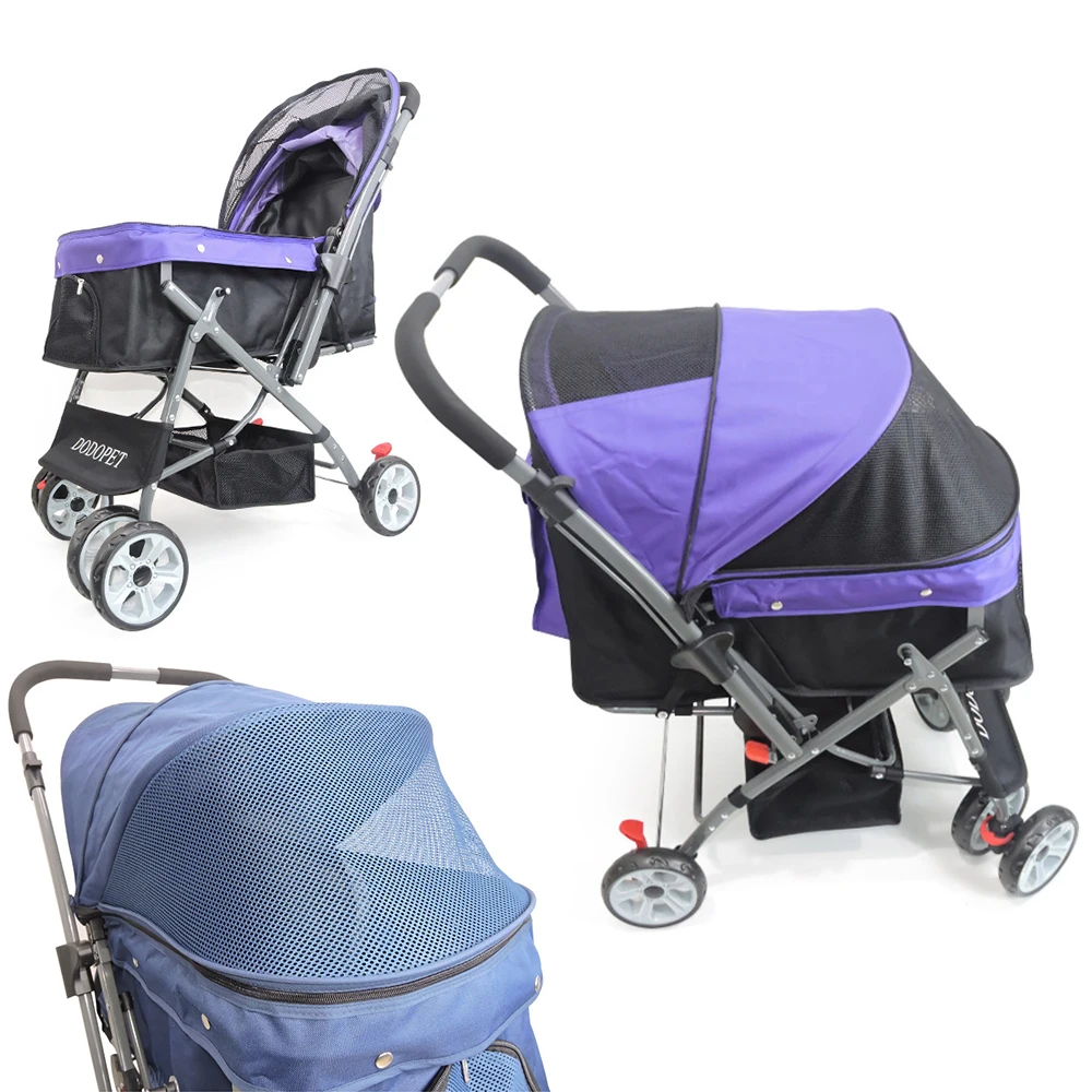 Pet Stroller Cat Carrier 4-wheel Folding Trolley Case for Dogs Cats Walks Relax Pet Breathable Dog Cat Trolley Baby Stroller
