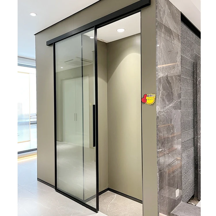 HDSAFE glass sliding barn doors hardware wall mounted room interior glass door soft closing black slim frame single sliding door
