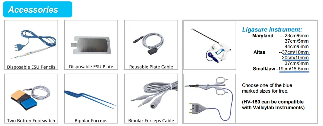 China Ahanvos HV-150 Electrobisturi Ligasure machine monopolar bipolar electrosurgery unit with 7 modes