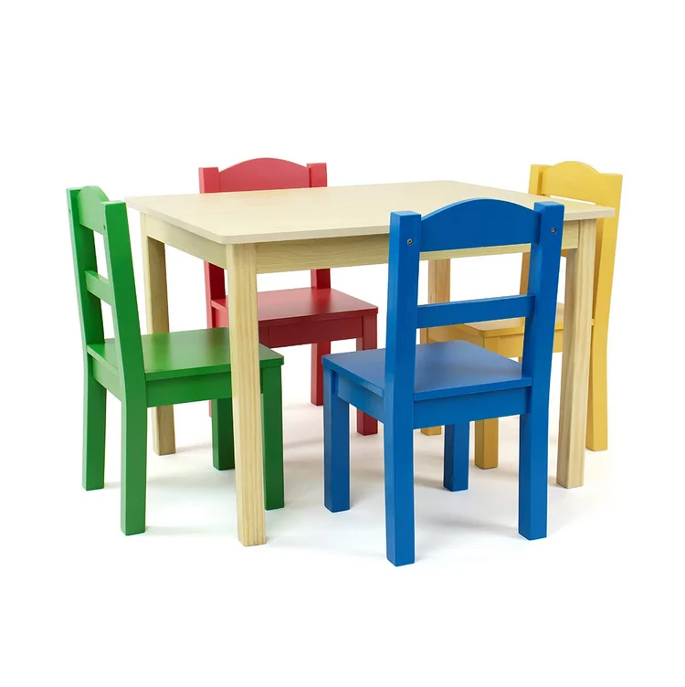 natural kindergarten preschool nursery kids wood table & 4 chair set wooden table chair set