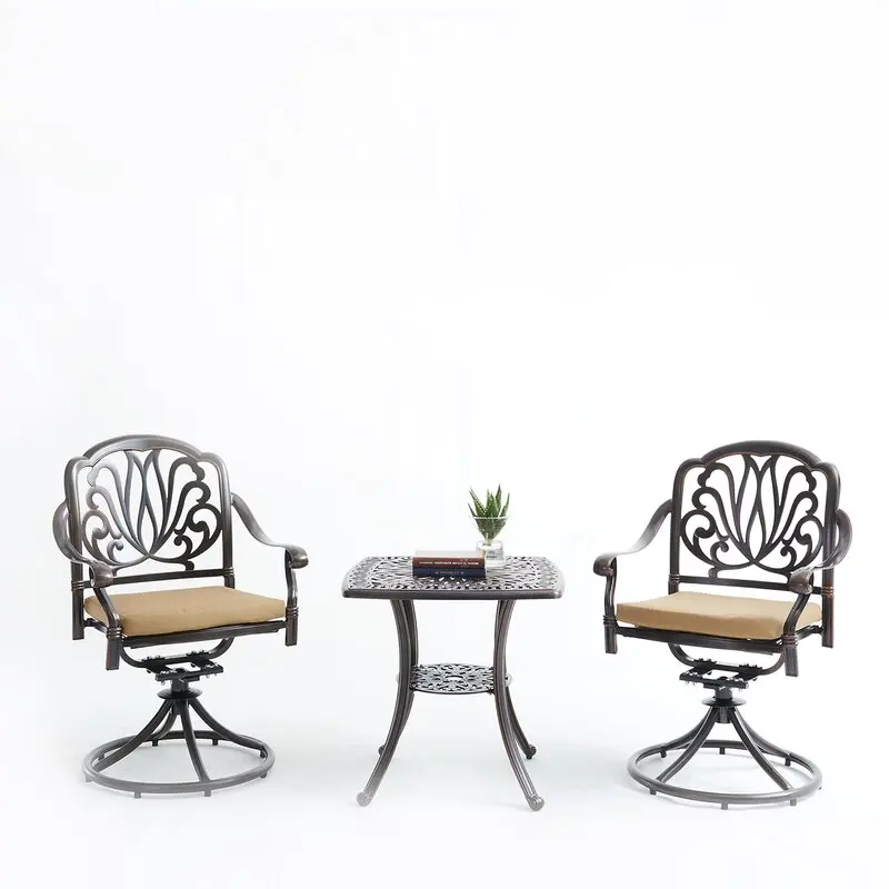 Cast Aluminum Table Chair Set European Style Outdoor Furniture Swivel Chair Without Cushion Bronze/White/Matt Black Color
