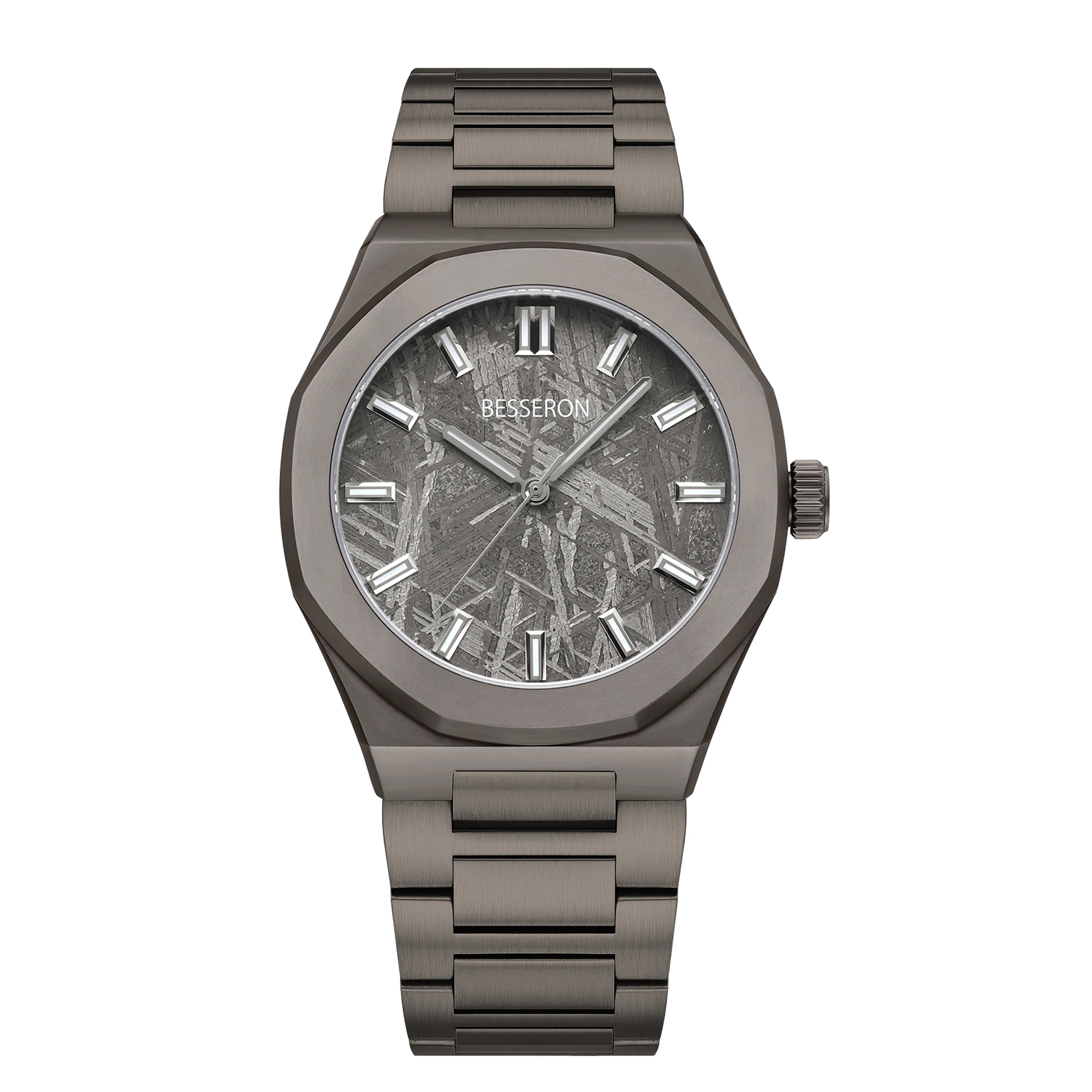 New trend stainless steel automatic watch space gray plating sapphire glass meteorite stone dial mechanical watch for men