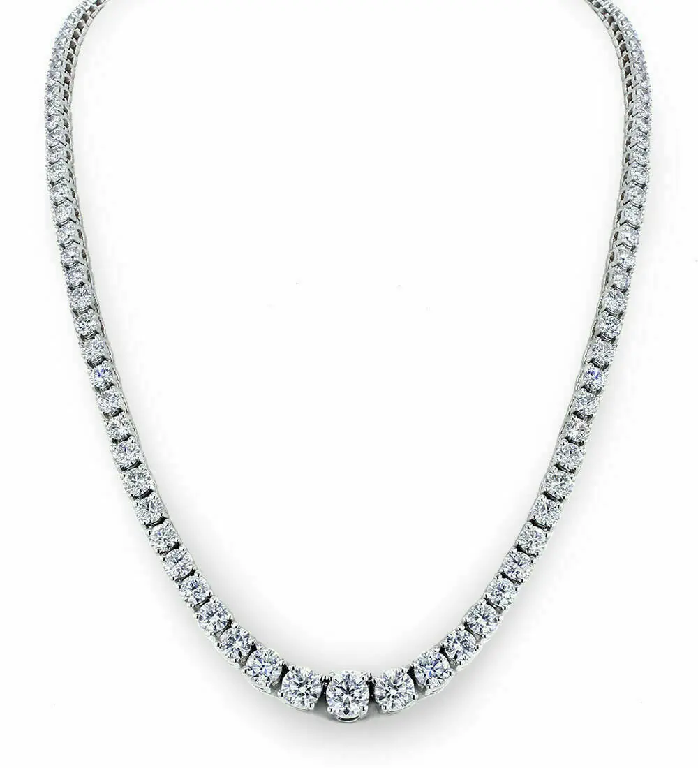 Custom 16 18 20 22 24 Inches White Gold Silver Rhodium Plated Round Men Women Tennis Necklace Ruby Diamond Tennis Necklace