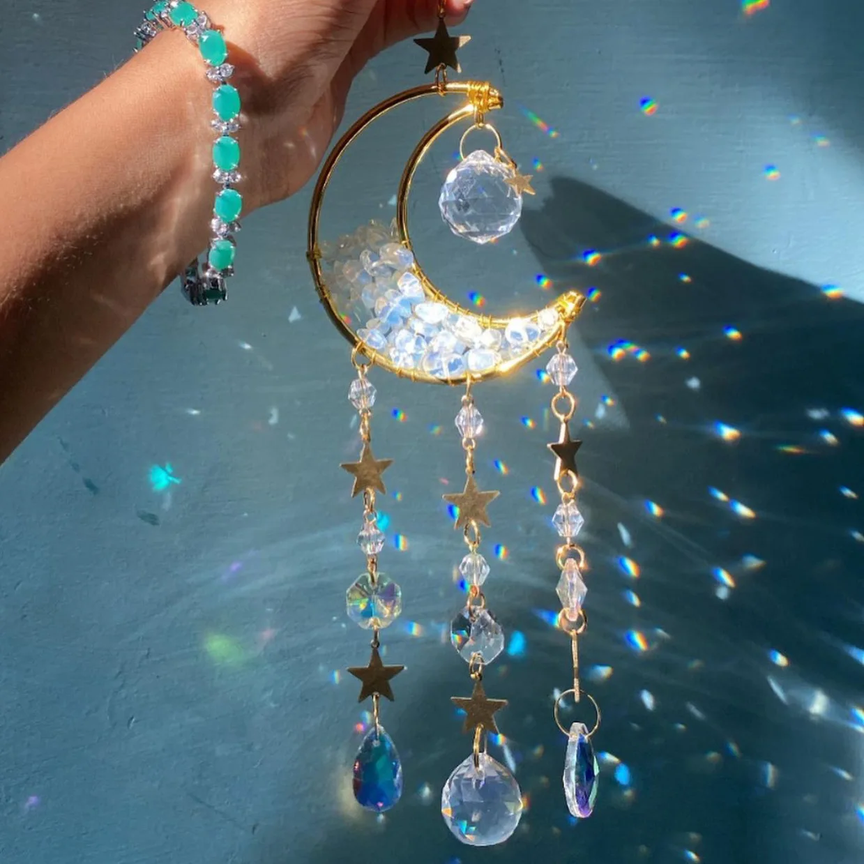 Direct Selling Custom Honor Of Crystal Fengshui Decoration Half Moon Natural Stone Sun Catcher Crystal Hanging For Windows