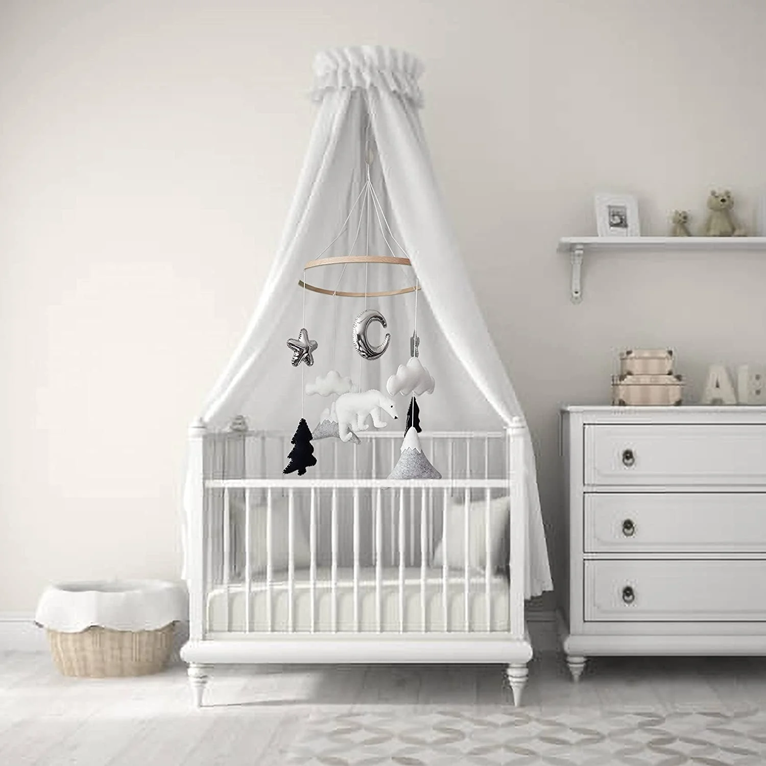 New Scandinavian decor nordic newborn handmade felt polar bear mountains montessori woodland black and white baby crib mobile