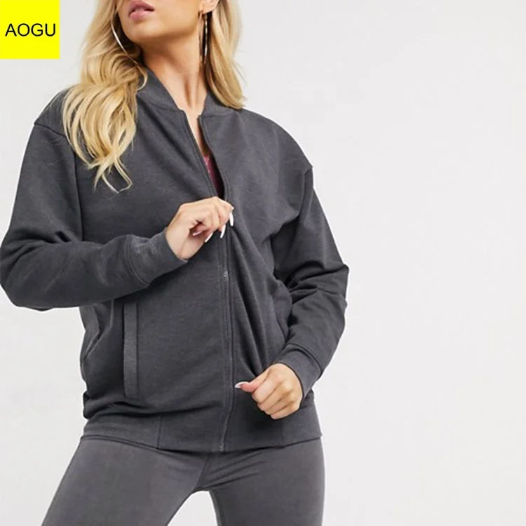 Zipper Front Pocket Side Full Length Long Sleeve Grey Color Women Workout Jackets