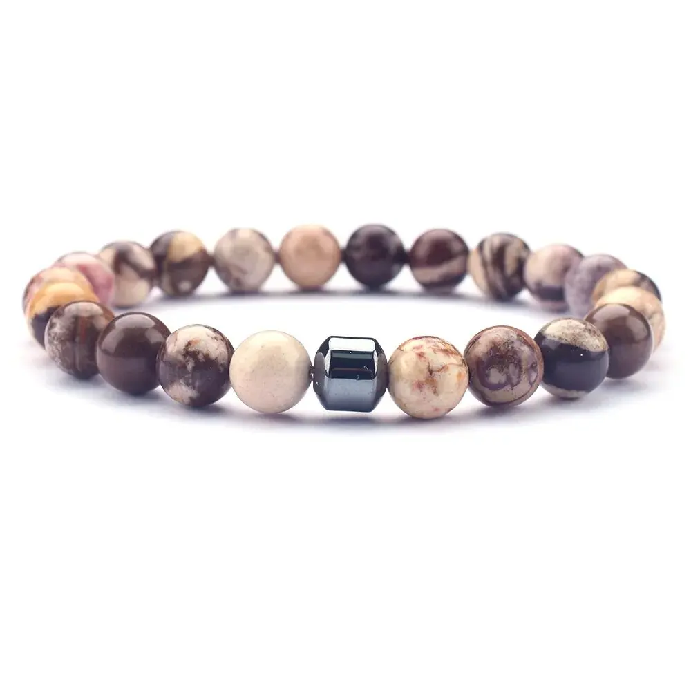 hot selling Wholesale Healing Stone Beads Bracelet Natural Gemstone Picasso Jasper and Magnetic Hematite Jade Bracelet Custom