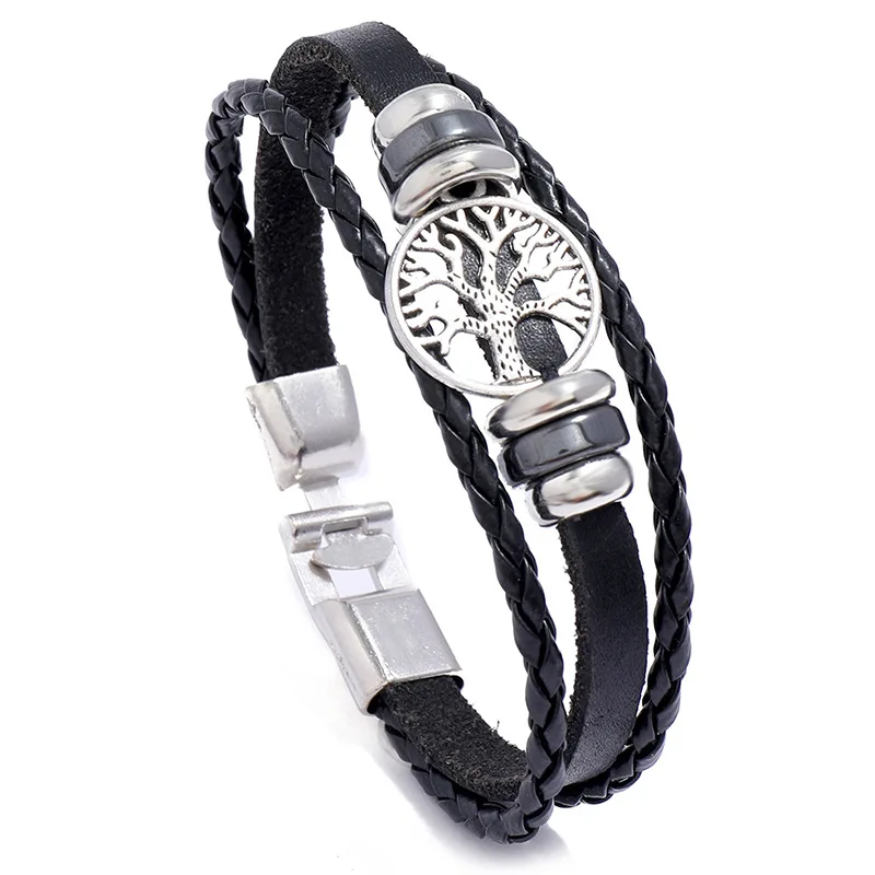 Charm Leather Cords Braided Bracelet Handmade Viking Runes Amulet Adjustable Bracelet Unisex