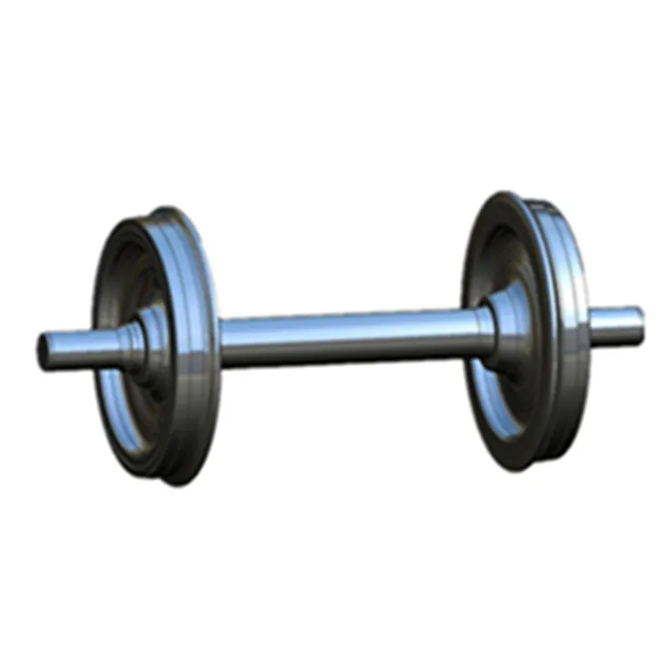 Train railway wheelset/wheel pair assembly including railway wheel and axle