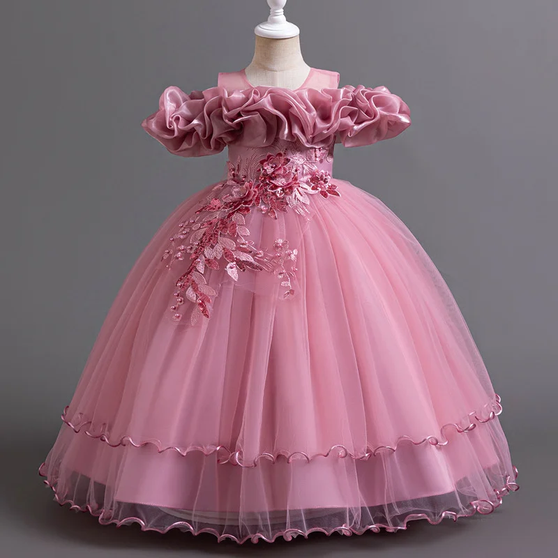 Ms-548 Long Princess Flower Girl Dresses Wedding Kids Evening Mesh Dress Elegant 2024 Party Dresses for 8 10 12 Year Old Girls