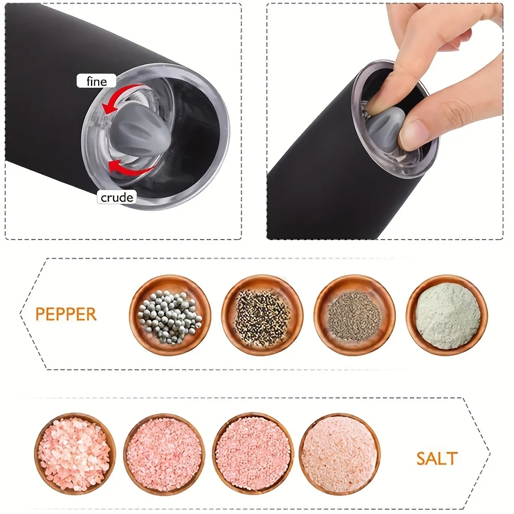 Portable Kitchen Electric Gravity Salt and Pepper Grinder, Mill Seasoning Salt Spice Grinder for Home Travel Use