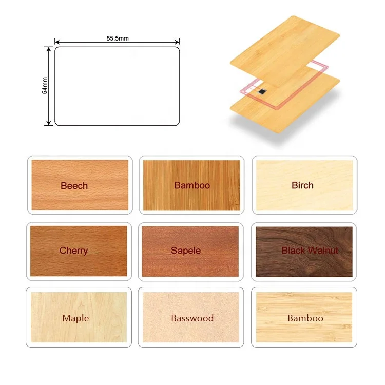 Customized 13.56MHz NFC Wooden Business Card Contactless Smart RFID Access Control Card for Customized Uses