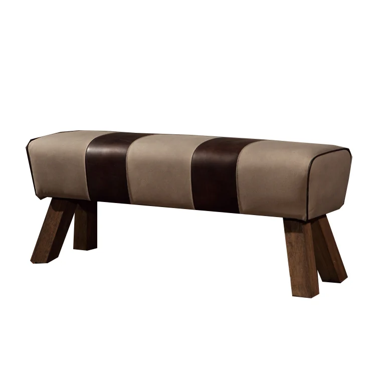  Винтажный кожаный парусиновый стул в стиле лофт с деревянными ножками для гостиной