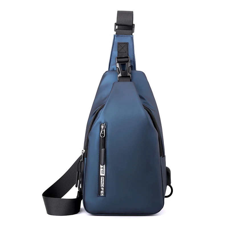 Sports Leisure Outdoor Travel Messenger Shoulder Bag Men Solid Color Usb Charging Chest Bag