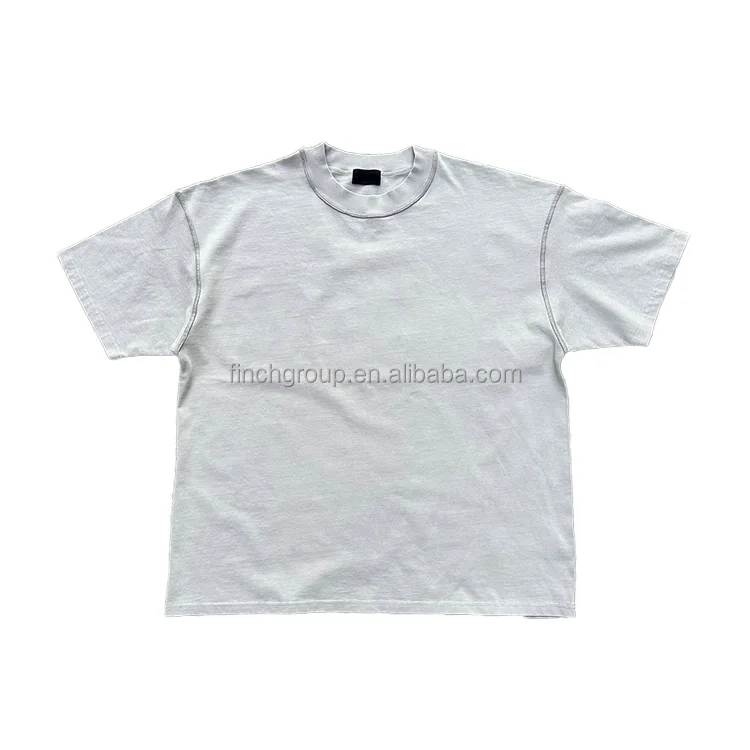 Finch Garment Custom Blank T-Shirt Heavyweight 100% Cotton Solid Boxy Cropped T Shirt Contrast Stitching Tee Man