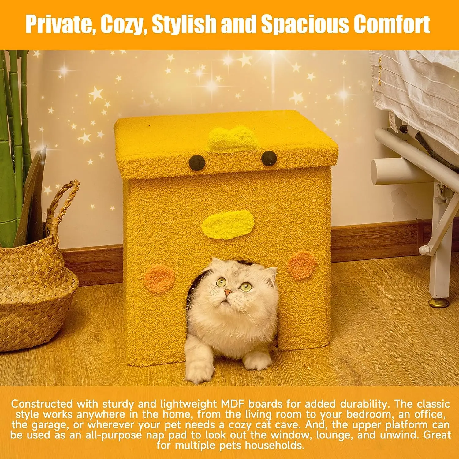 Cat Bed House Cube for Indoor Cats Large Indoor Covered Cave Bed Cat Ottoman for Pets Sleeping