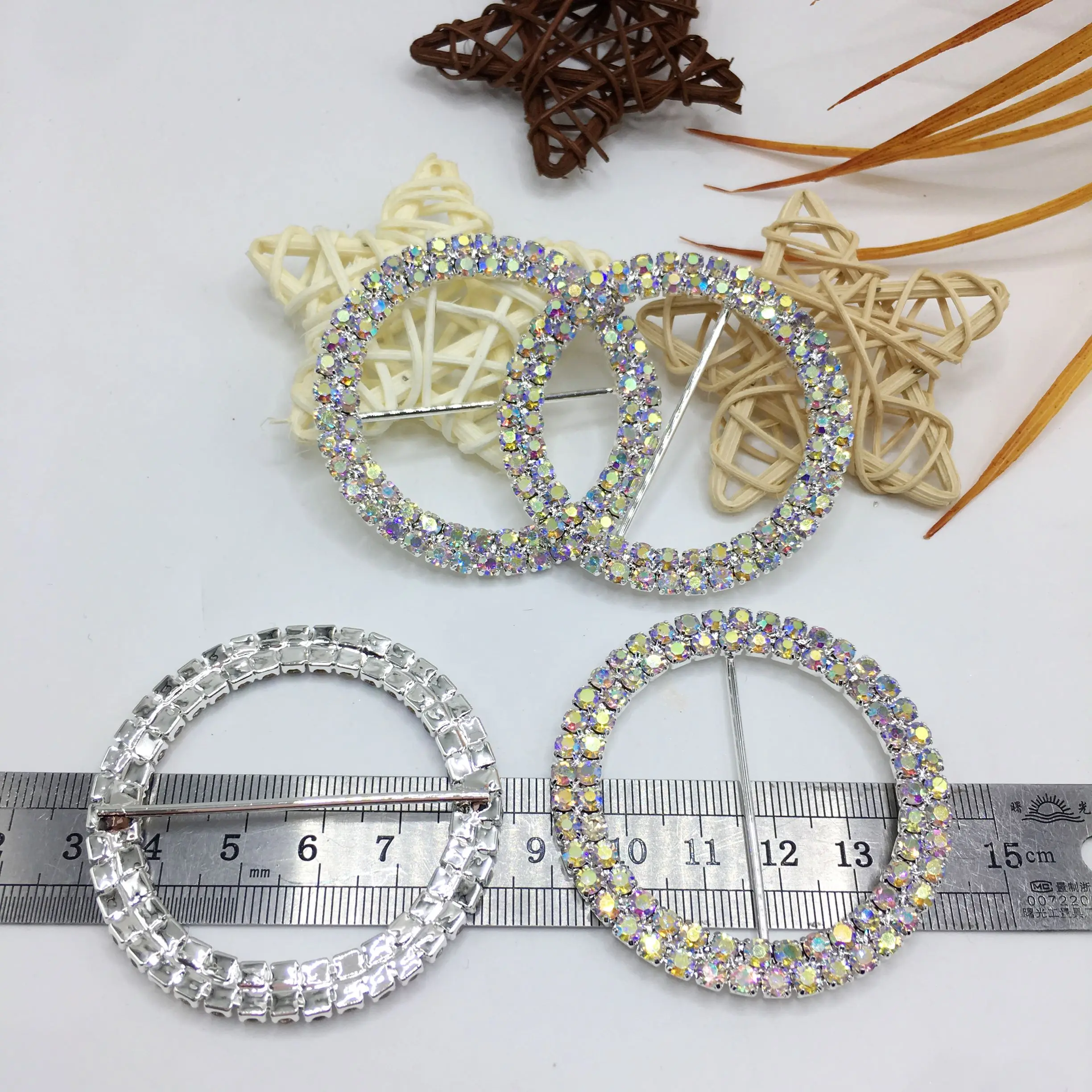 SINRONG Fashion custom crystal buckle wedding invitation ribbon slider clothing scarf accessories shining DIY buckle