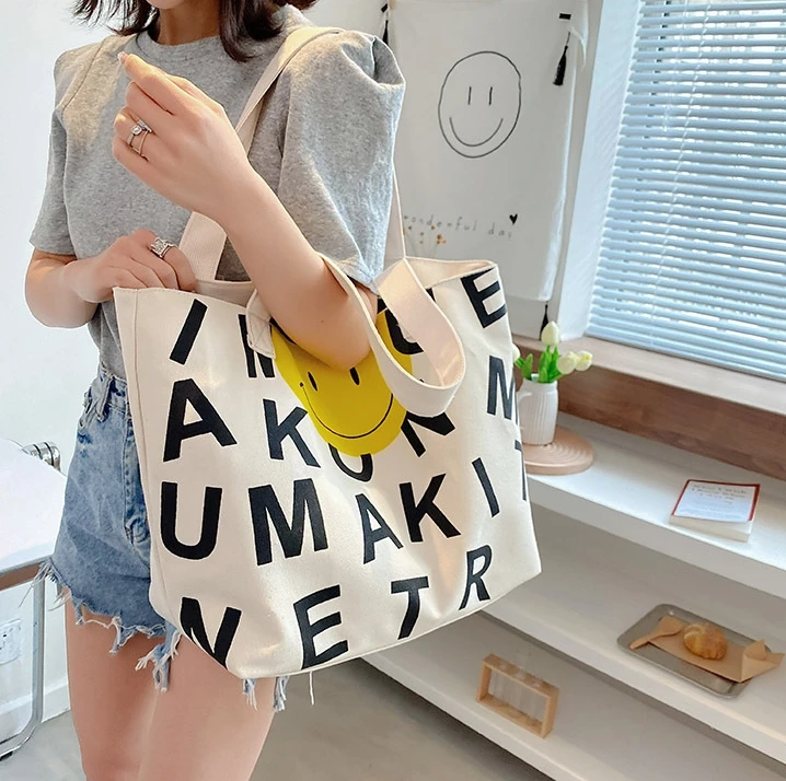 Personalized Hand Block Printed 12 oz Cotton Canvas Tote Bag Natural Cotton Large Shopping Bag with Logo for Sublimation