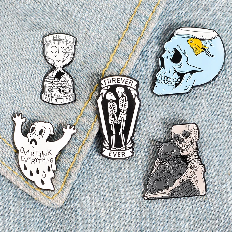 Funny  Modeling Fish Brooch Skeleton Water Blue Enamel Pins Shirt Bag  Pin Badge