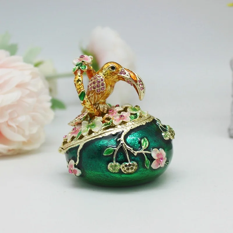 SHINNYGIFTS Guangdong Manufacturer Metal Handicraft Enamel Toucan Bird Delicate Pewter Trinket Box