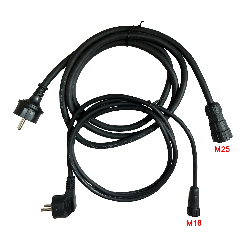 3Pin M25 or M16 Connector 2Meters AC Power Cable with EU Socket Type Fit for WVC Series 300-2800W Micro Grid Tie Inverter