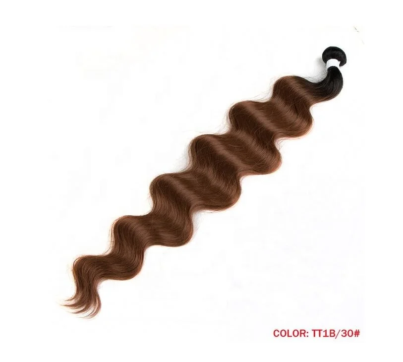 Rebecca Body Wave Ponytail Hair Bundles 24 to 36 Inch Soft Long Synthetic Hair Weave Ombre Brown 613 Blonde 100g Hair Extensions