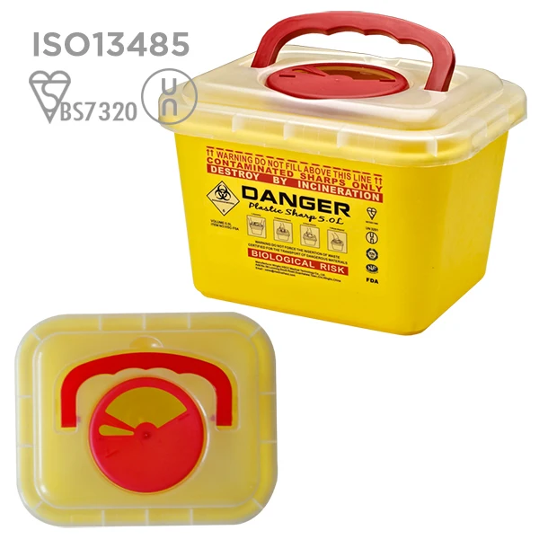 Disposal Plastic 5L Medical Sharps Container Biohazard Needle Waste Box For Tattoo Artists