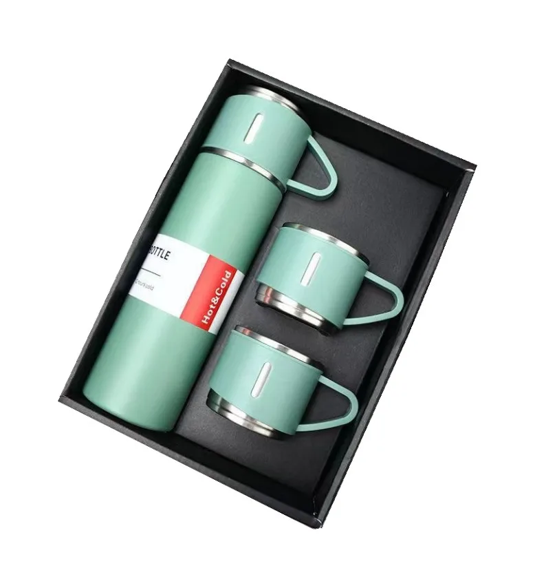 Business Gifts 500ml  Travel Mugs 304 Double Stainless Steel Thermos Vacuum Kettle With 3 Cups Vacuum Flask Set