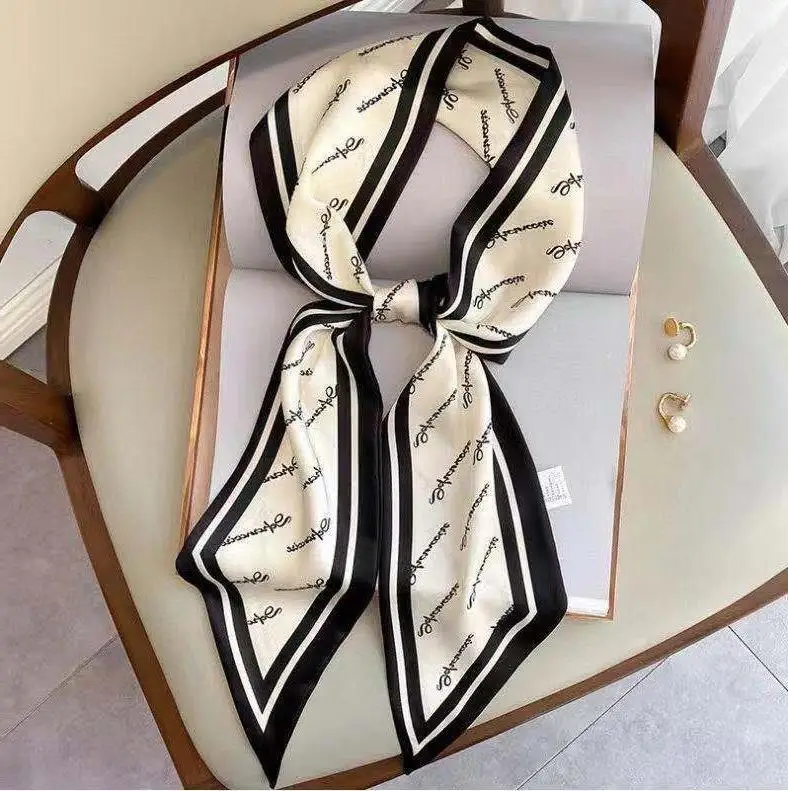 Live broadcast hot style 2021 autumn new silk bevel silk scarf female printing streamer positioning small scarf head rope tied