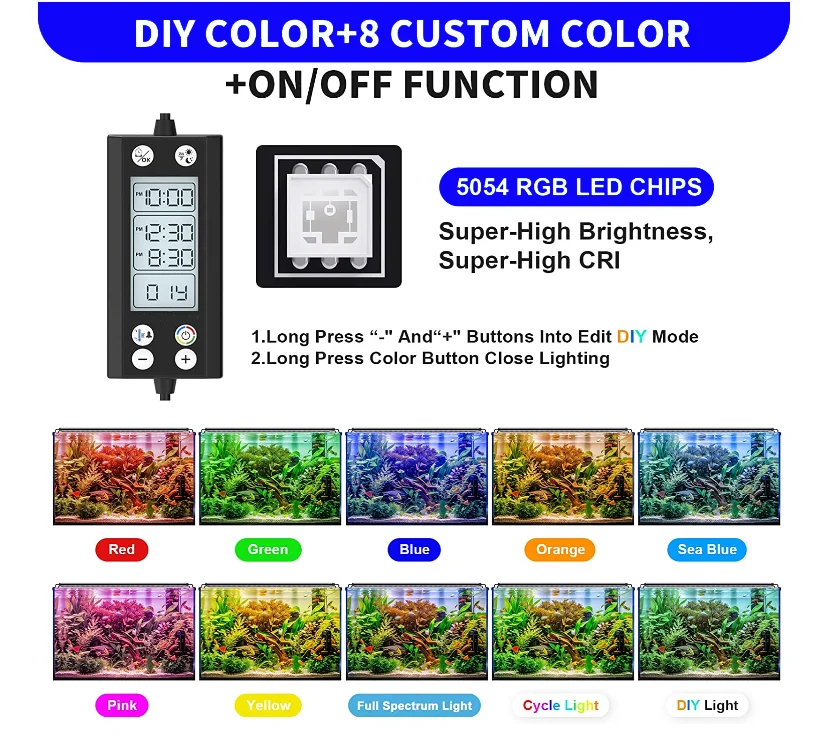 Fullgain FG178 Programmable Fish Tank aquarium Light with LCD Monitor Thermometer for Aquatic Plants Memory Function 24/7 Cycle