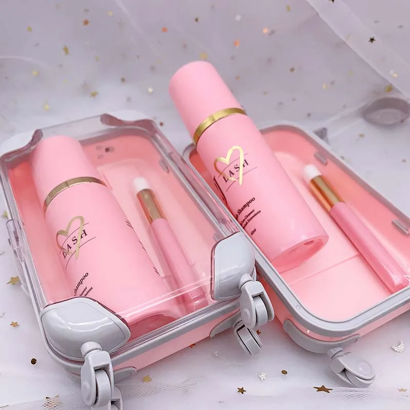 custom clear lash shampoo extension set bulk sticker label bottles and logo with boxes vegan cru packets 1ltr liter