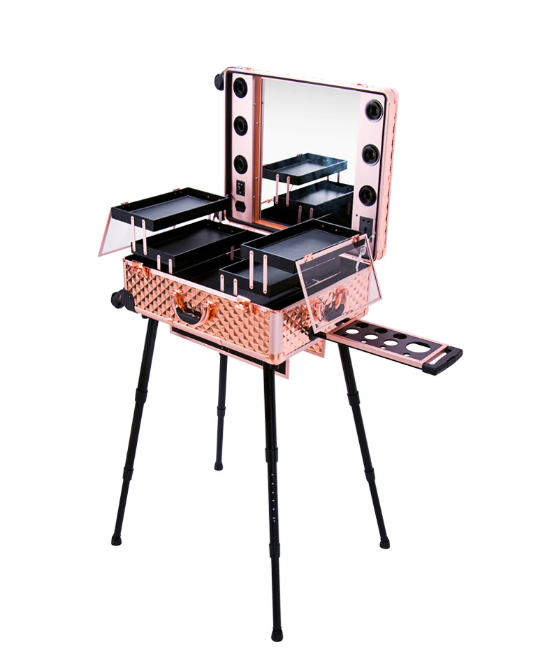 Beauty Nail Salon Extendable Table With Light Trolley Mirror Case Makeup Manicure Table