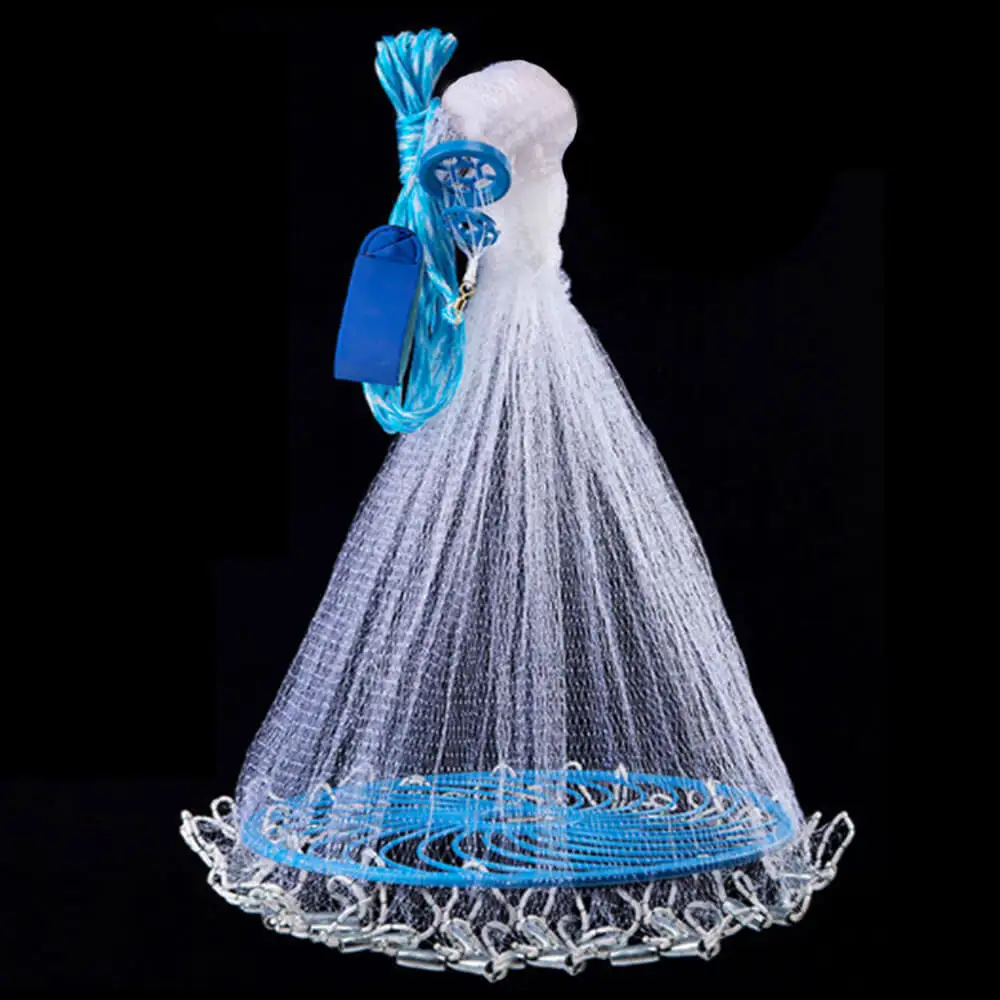 
long recycle nylon monofilament floating fly hand throw Cast landing carp blue silk gill fishing net mesh sale manufactures 