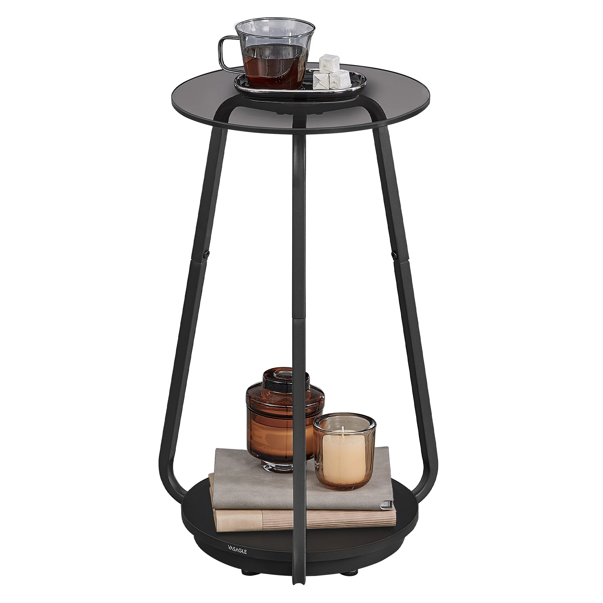 VASAGLE  small sofa table Living Room modern glass top end table with Metal Frame custom round side table