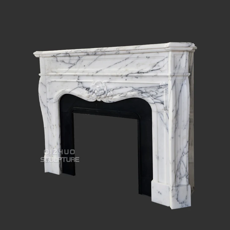 Antique Italian Arabescato Hand Carved Interior Decor Natural Stone White Marble Fireplace Surround