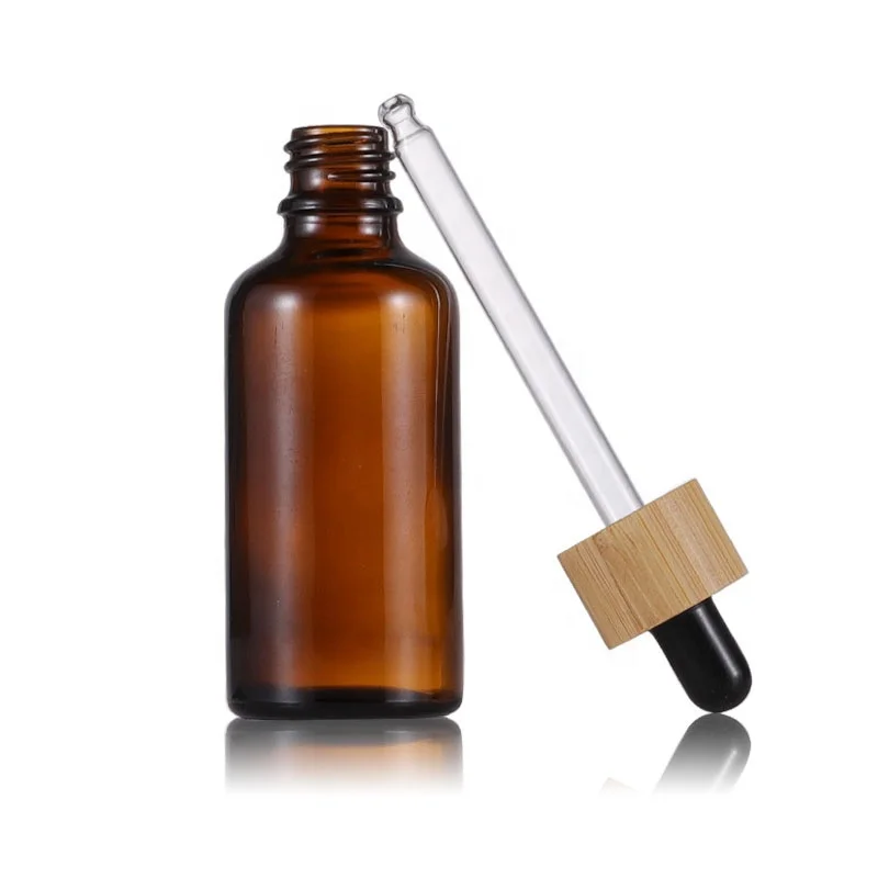 Amber Essential Oil Glass Pipette Bottle With Eco-friendly Bamboo Lid Wood Cap Dropper Cosmetic Container