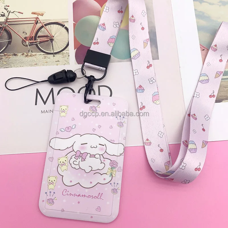 Cute Cartoon sanrios Cinnamoroll dog Card Holder Lanyard Anti-Lost Name Badge Bus Work ID Card Case with Lanyard