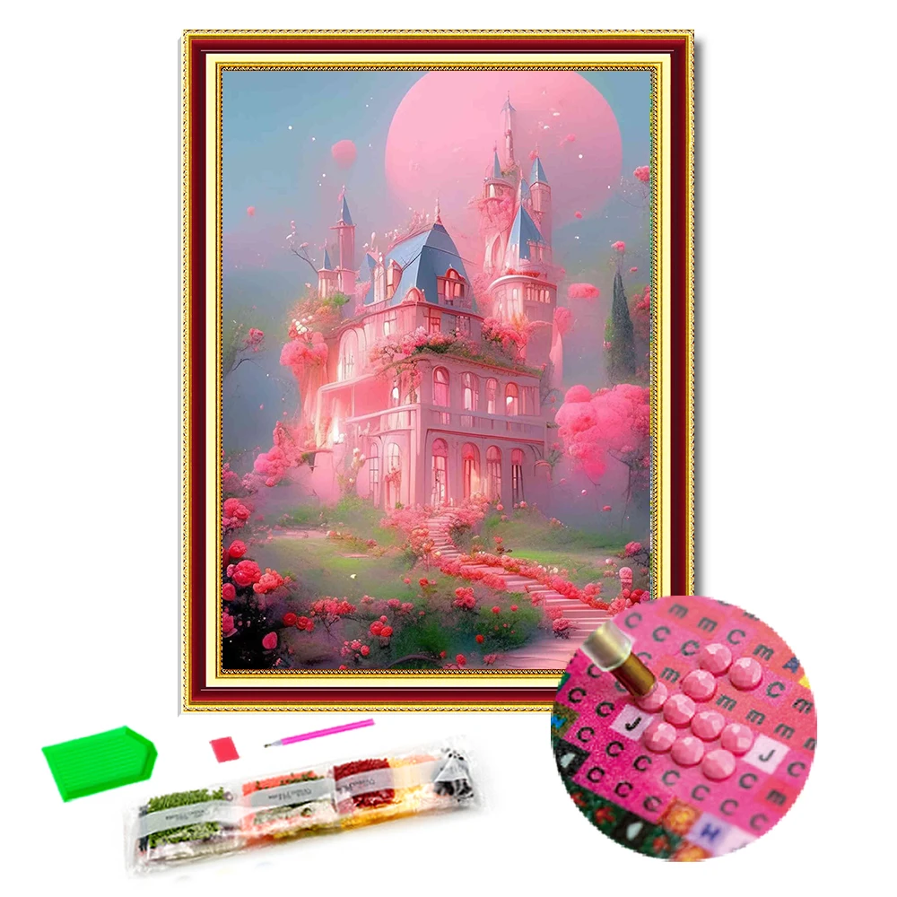 Full Drill Diy 5d Pink castle Diamond Painting Kits for Adults Round Square Resin Stones home decor paintings for sale