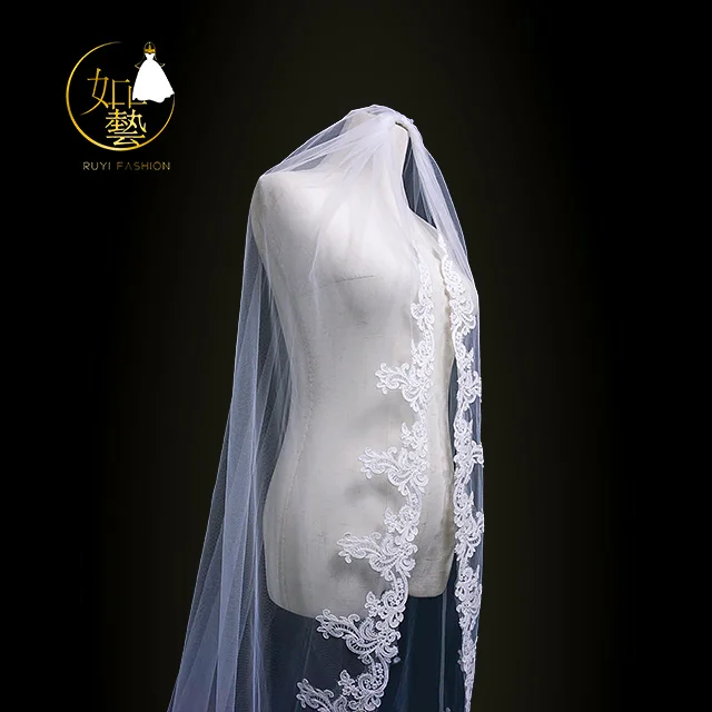 
1 tier applique lace Ivory Wedding long veil 