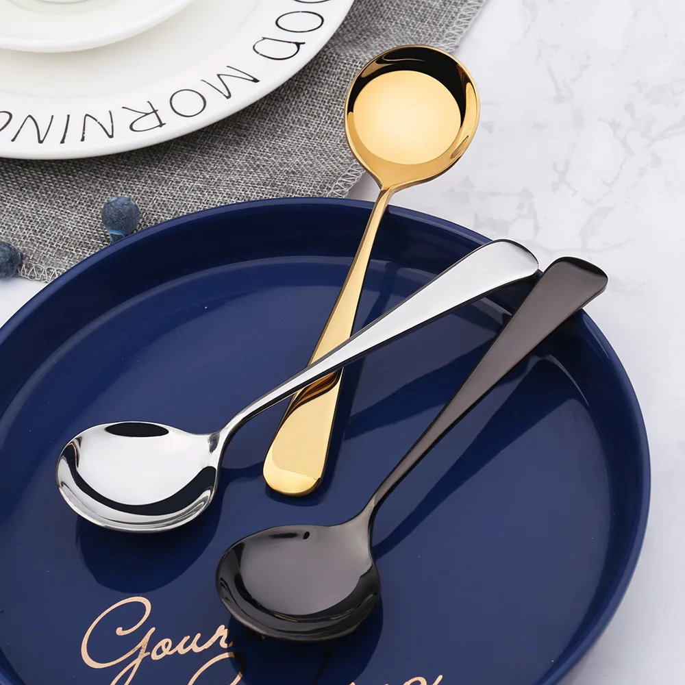 Wholesale Mirror Polish Colorful Handle Round Spoon Kid Steel Spoon Titanium Coffee Cupping Spoon