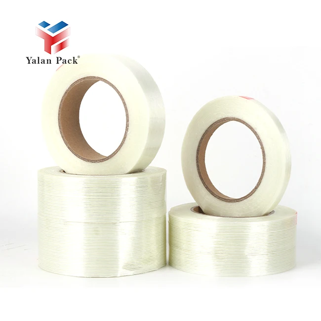 Heavy duty Reinforced Glass Fiber cross weave Semi Clear Self Adhesive strapping Fiberglass Filament Tape for Battery