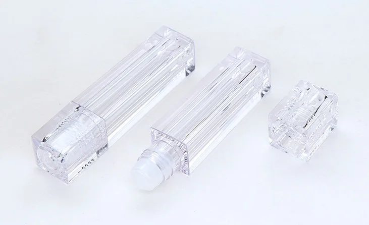 
Stock 6.5ml full clear lip gloss tube empty lip gloss container square lipgloss packaging tubes with rollers 