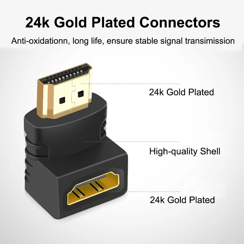High quality 90 270 Degree Right Male To Female Converter Extender HDMI compatible Adapter For PS4 HDTV Projetor Laptop