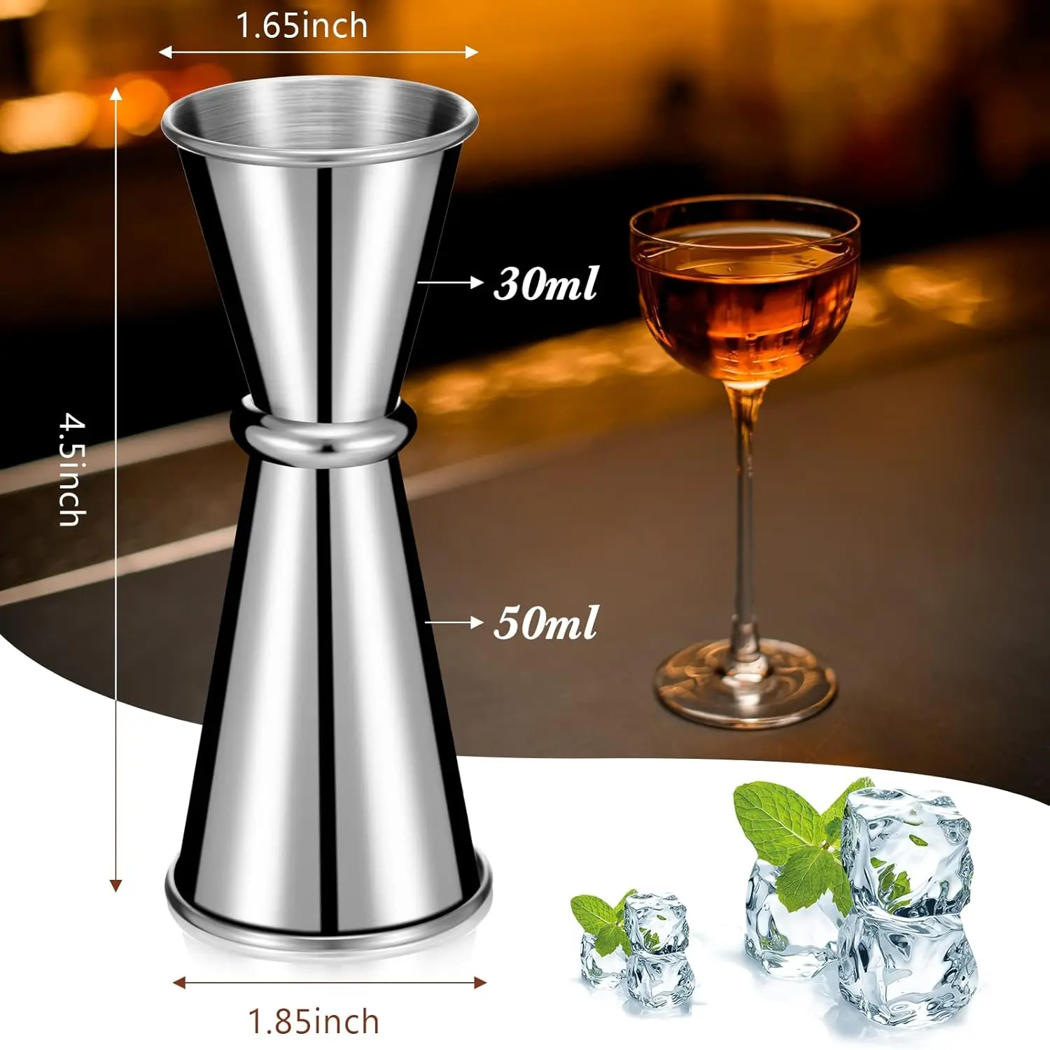 Jigger for Bartending Double Cocktail Japanese Jigger 60/30 ml Stainless Steel Shot Glass Measuring Cup for Home Bar Tools